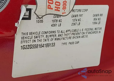 2006 Pontiac G6 from USA, damaged, VIN 1G2ZG558164189133